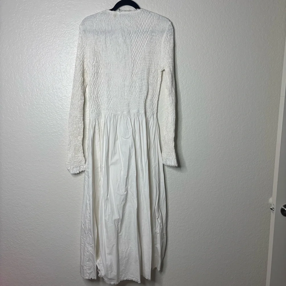 Sea New York Casey Hand Smocked White Long Sleeve Midi Dress Size 12 Large - Picture 9 of 9